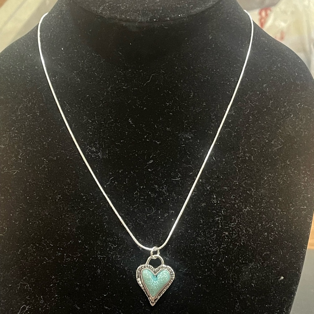 Silver Necklace with Turquoise Heart Pendant